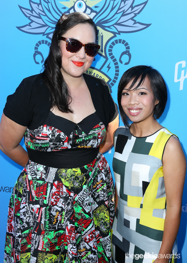 Kaz Kipp (L) and Erin Li (R) attend the 2nd Annual Geekie Awards at The Avalon on Sunday, August 17, 2014 in Hollywood, California. (Photo by: Joe Lester/Pressline Photos)
